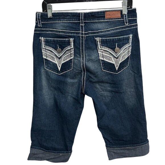 VGS Womens Denim Dark Wash Stretchy Contrast Stitching Bermuda Shorts Size 10 Co - Picture 2 of 10